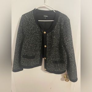 EXPRESS SPECKLED TWEED NOVELTY BUTTON CROPPED BLAZER XL
